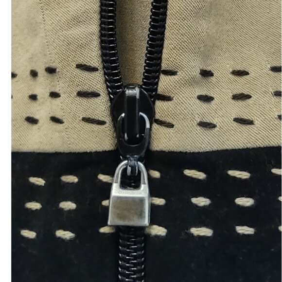 Vintage Positive Attitude Women Camel Black Long Sleeve Zip Jacket Padded Sz 14 - Picture 8 of 10